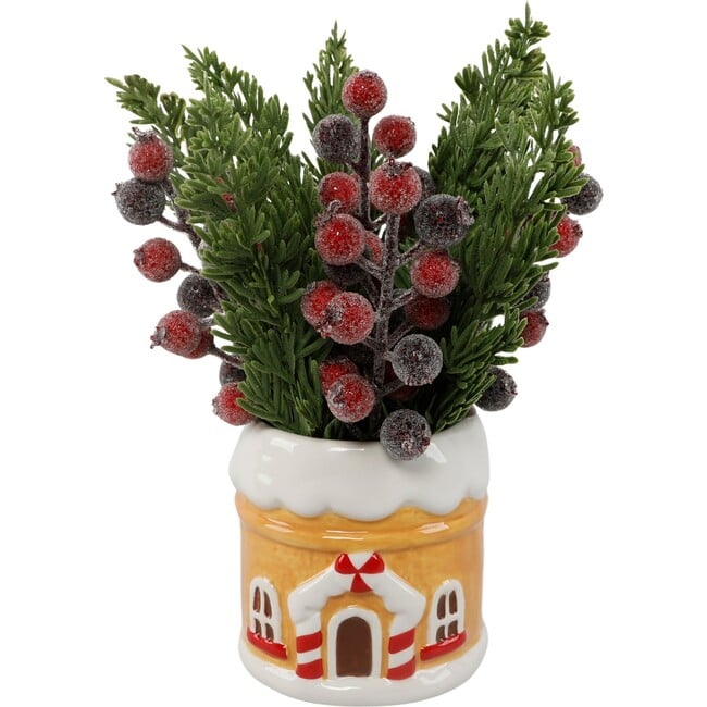 9.5-Inch Faux Xmas Mix In Ceramic Ginger Bread House, Brown