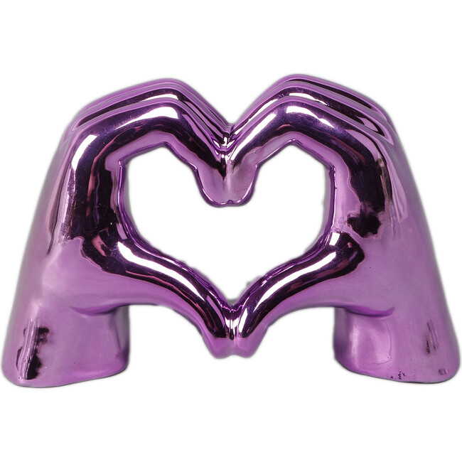 L 7.5-Inch Ceramic Heart Hand, Metalic Pink - Accents - 1