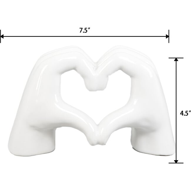 7.5-Inch L White Ceramic Heart Hand, Gloss White - Accents - 2