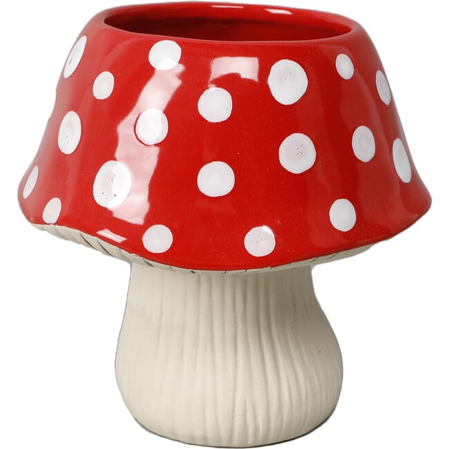 D 7-Inch Ceramic Mushroom Pot, Red