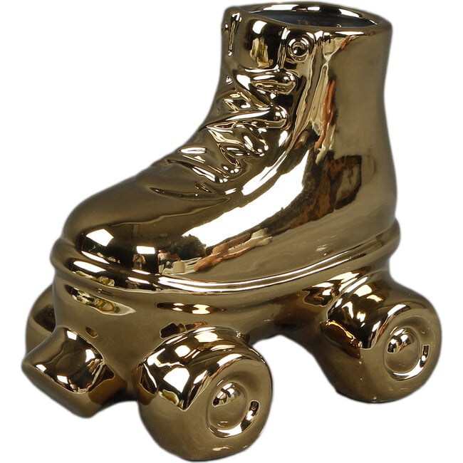 H 7.3-Inch Ceramic Roller Skates Vase, Gold