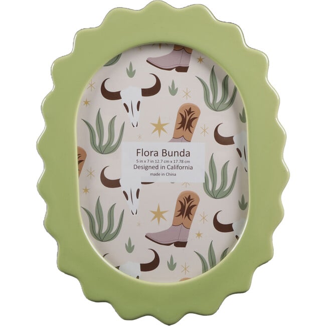 5X7 Oval Scallop Edge Ceramic Frame, Green