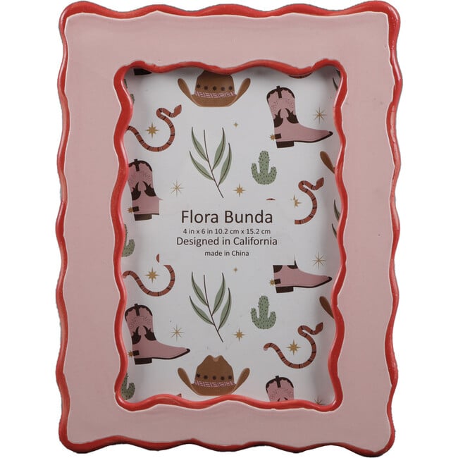 4X6 Scallop Edge With Sideline Ceramic Frame, Pink & Red