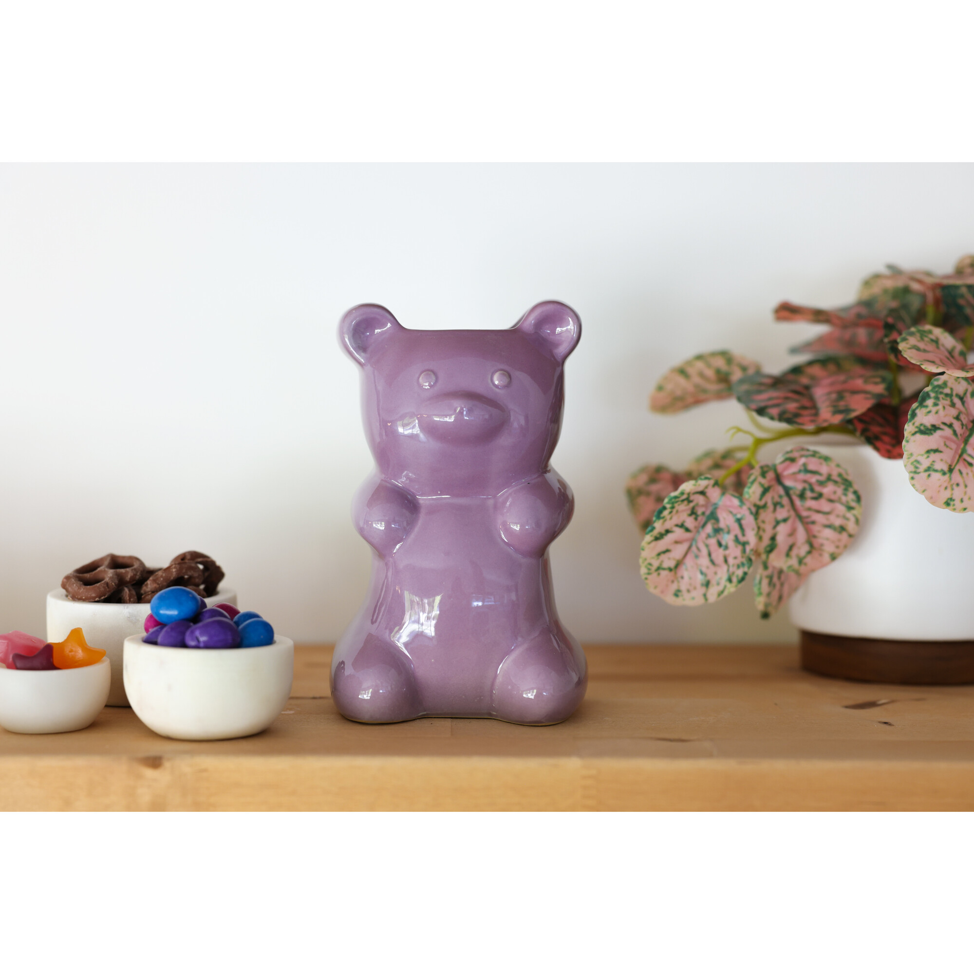 H 6.75-Inch Ceramic Gummy Bear Vase 4.25X3.25X6.75, Purple - Accents - 1