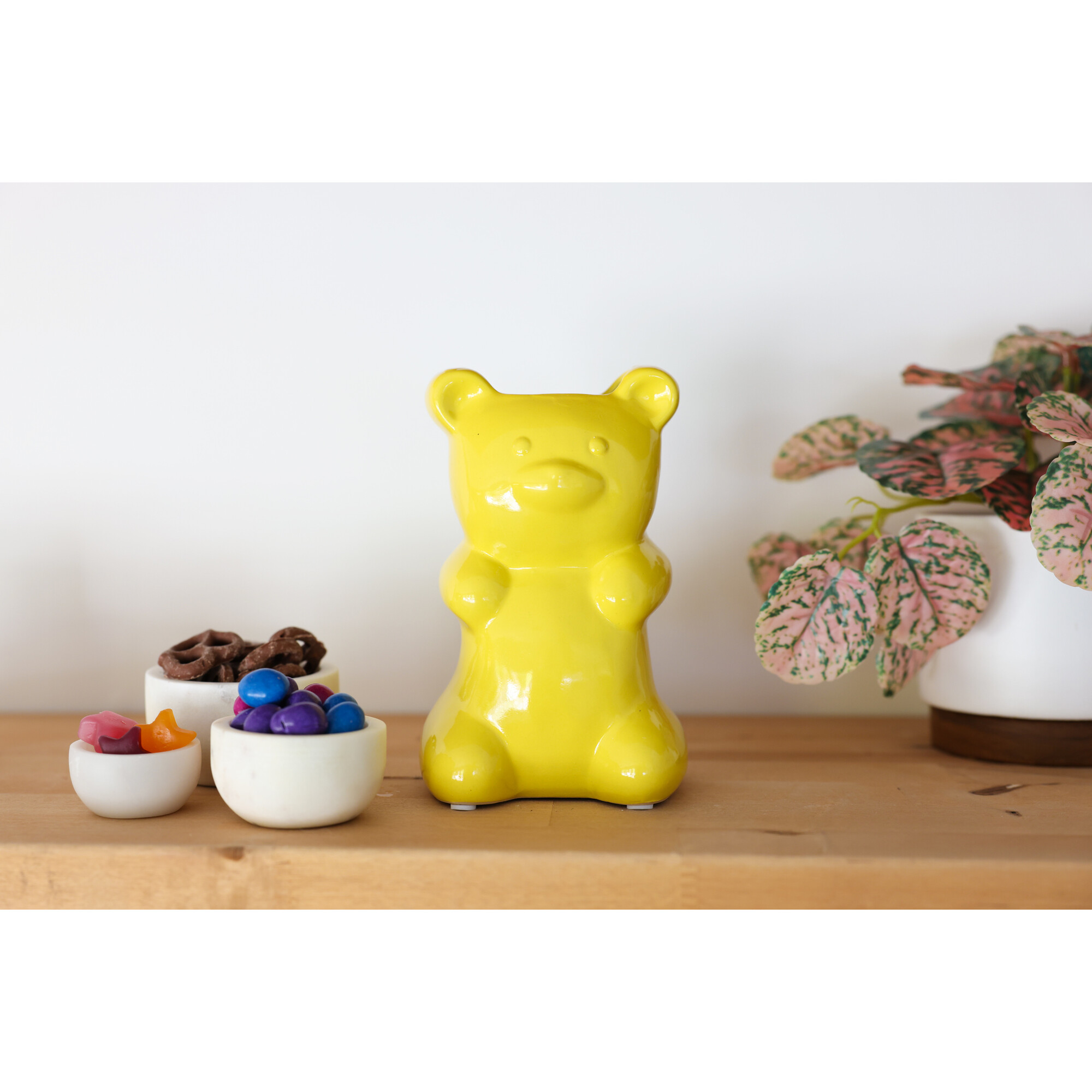 H 6.75-Inch Ceramic Gummy Bear Vase 4.25X3.25X6.75, Yellow - Accents - 1
