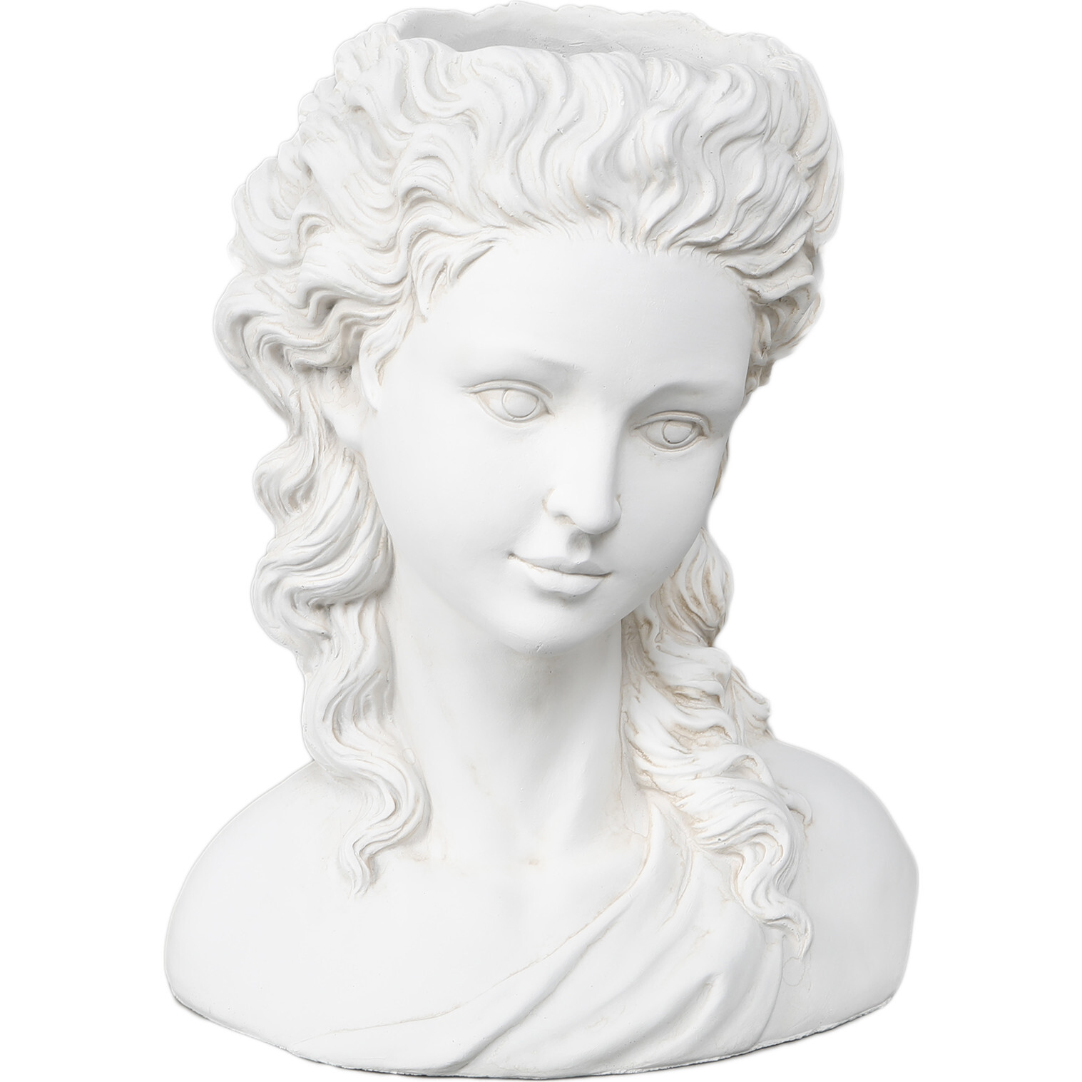 H 10.75-Inch Girl With Curly Hair Cement Planter, White - Accents - 1