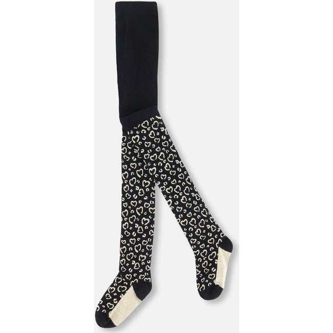 Jacquard Stretch Tights, Black Leopard