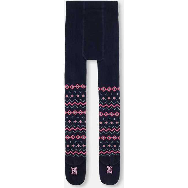 Norwegian Jacquard Ski-Inspired Pattern Tights, Navy