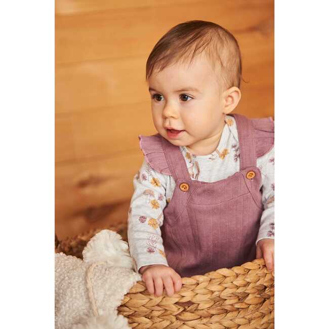 Fox Print Onesie & Pointelle Overall Set, Woodrose & Beige Mix