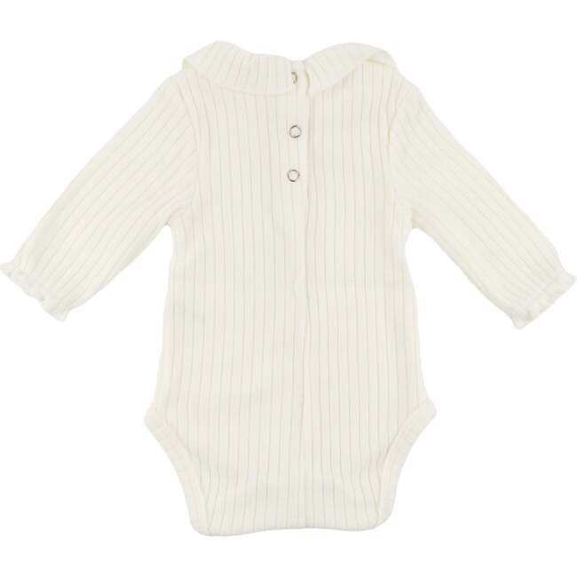 Wide Rib Fuzzy Sweater Knit Ruffle Neck Onesie, Cream - Onesies - 2