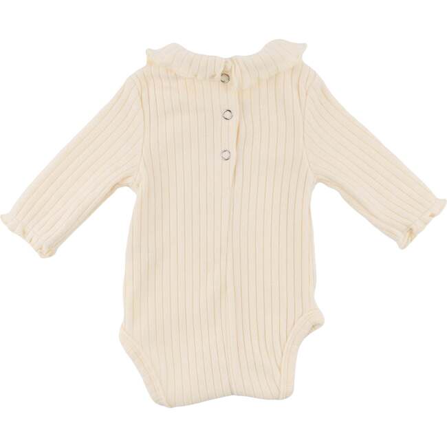 Wide Rib Fuzzy Sweater Knit Ruffle Neck Onesie, Vanilla - Onesies - 2