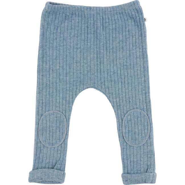 Wide Rib Fuzzy Sweater Knit Patch Pant, Denim Heather