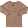 Wide Rib Fuzzy Sweater Knit Elbow Patch Henley, Mushroom Heather - T-Shirts - 1 - thumbnail