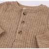 Wide Rib Fuzzy Sweater Knit Elbow Patch Henley, Mushroom Heather - T-Shirts - 3