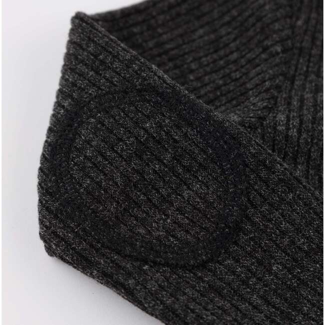 Wide Rib Fuzzy Sweater Knit Elbow Patch Henley, Charcoal Pepper - T-Shirts - 2