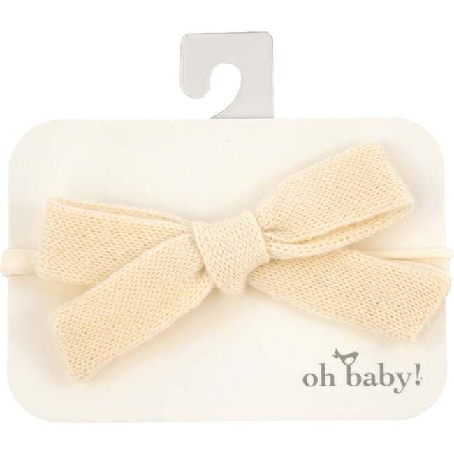 Scandi Tie Bow Nylon Headband, Cream - Headbands - 1