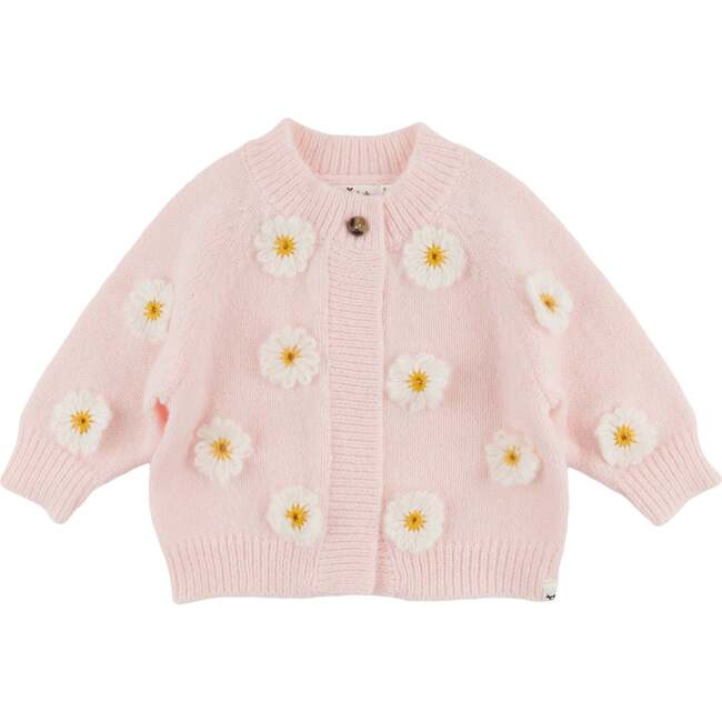 Scandi Flower Cardigan, Baby Pink