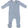 Mini Stripe Zipper Footie with Pocket, Denim - Footie Pajamas - 1 - thumbnail