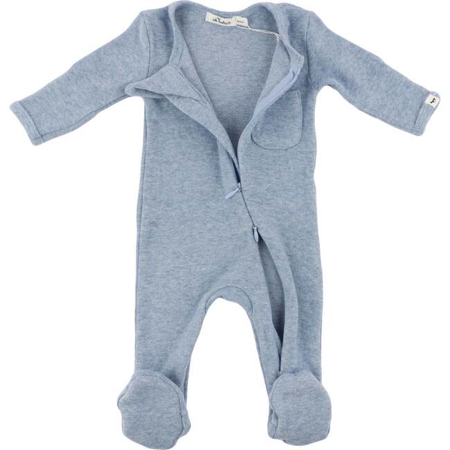 Mini Stripe Zipper Footie with Pocket, Denim - Footie Pajamas - 2