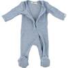 Mini Stripe Zipper Footie with Pocket, Denim - Footie Pajamas - 2