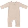 Mini Honeycomb One Button Long Romper, Sand - Rompers - 1 - thumbnail