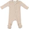 Mini Honeycomb Zipper Footie with Pocket, Sand - Footie Pajamas - 1 - thumbnail