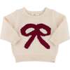 Berry Red Bow Crew Neck Sweater, Cream - Sweaters - 1 - thumbnail