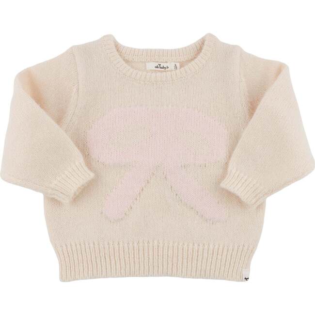 Baby Pink Bow Crew Neck Sweater, Cream