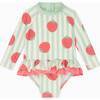 Strawberry and Green Stripe Frill Long Sleeve Swimsuit - One Pieces - 1 - thumbnail