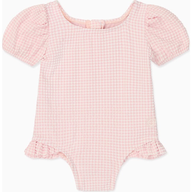 Gingham Seersucker Puff Sleeve Swimsuit