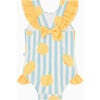 Lemon and Blue Stripe Frill Swimsuit - One Pieces - 5