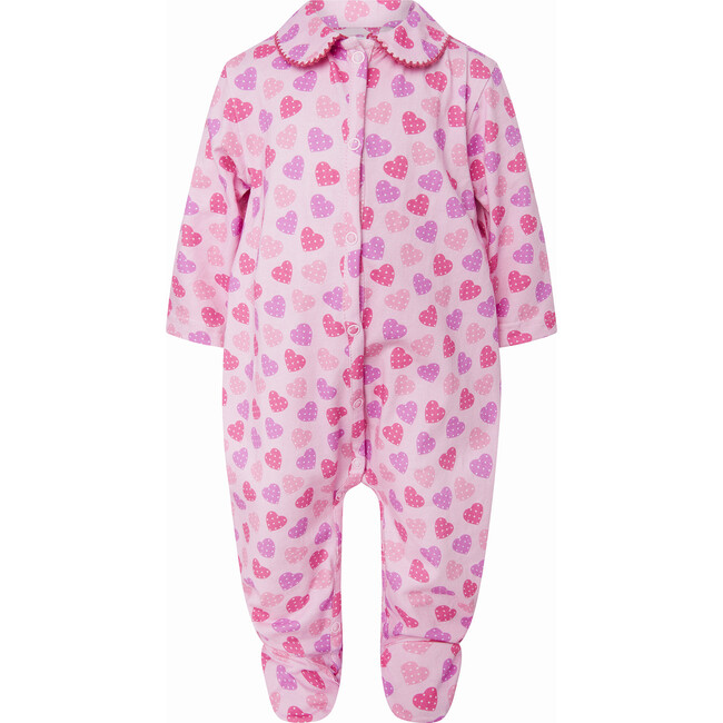 Babys Scatter Heart Print Peter Pan Collar Footed Onesie, Purple