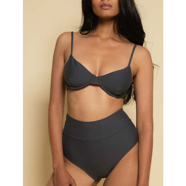 Added Coverage High Rise Bikini Bottom, Charcoal - Two Pieces - 2