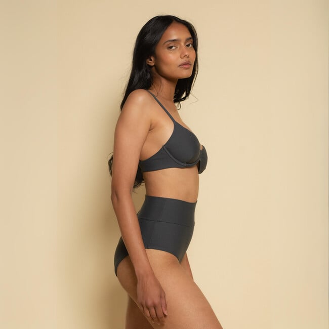 Added Coverage High Rise Bikini Bottom, Charcoal - Two Pieces - 4