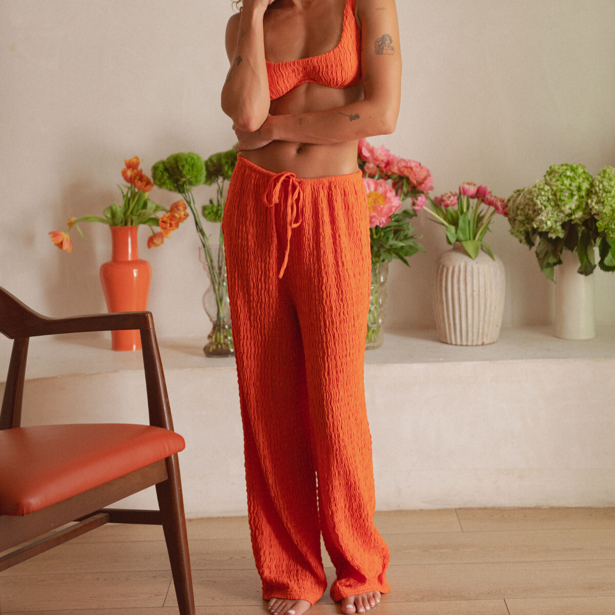 Drawstring Wide Leg Pant, Tangerine - Montce Swim Bottoms