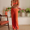 Drawstring Wide Leg Pant, Tangerine - Pants - 2