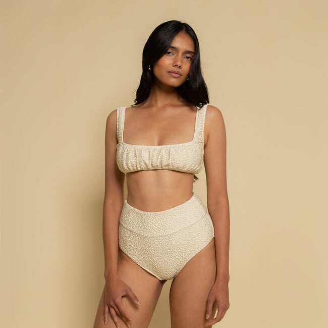 Added Coverage High Rise Bikini Bottom,Oat Texture - Two Pieces - 3