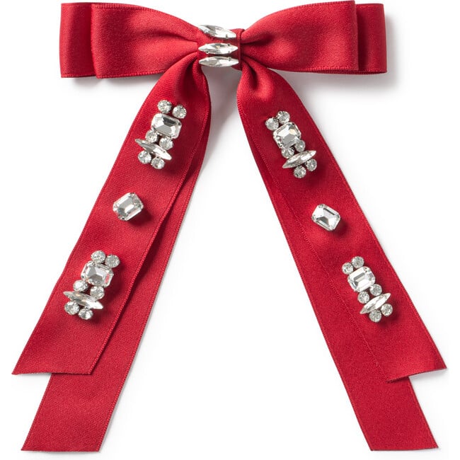 Rock Candy Rhinestone Embellished Satin Bow Clip, Scarlet