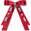 Rock Candy Rhinestone Embellished Satin Bow Clip, Scarlet - Bows - 1 - thumbnail