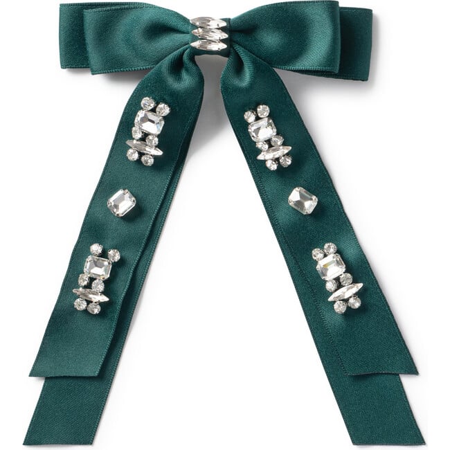 Rock Candy Rhinestone Embellished Satin Bow Clip, Emerald