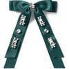 Rock Candy Rhinestone Embellished Satin Bow Clip, Emerald - Bows - 1 - thumbnail