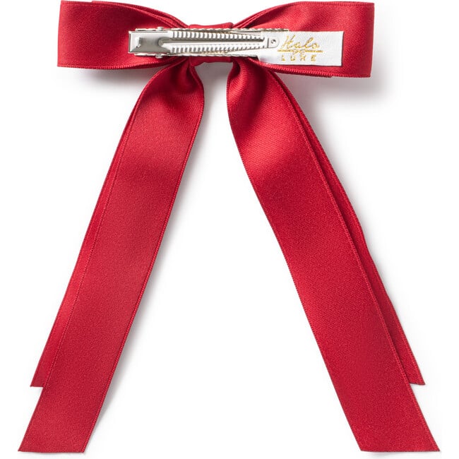 Rock Candy Rhinestone Embellished Satin Bow Clip, Scarlet - Bows - 2