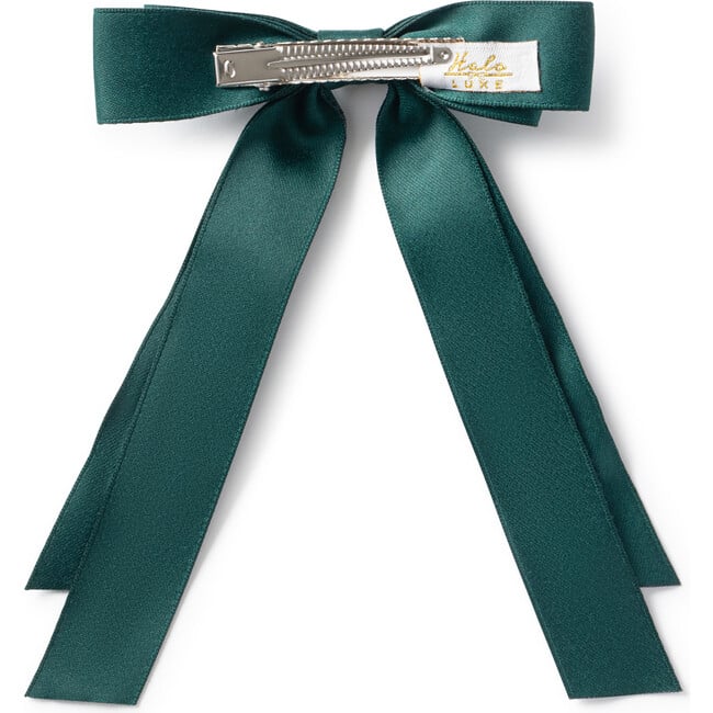 Rock Candy Rhinestone Embellished Satin Bow Clip, Emerald - Bows - 2