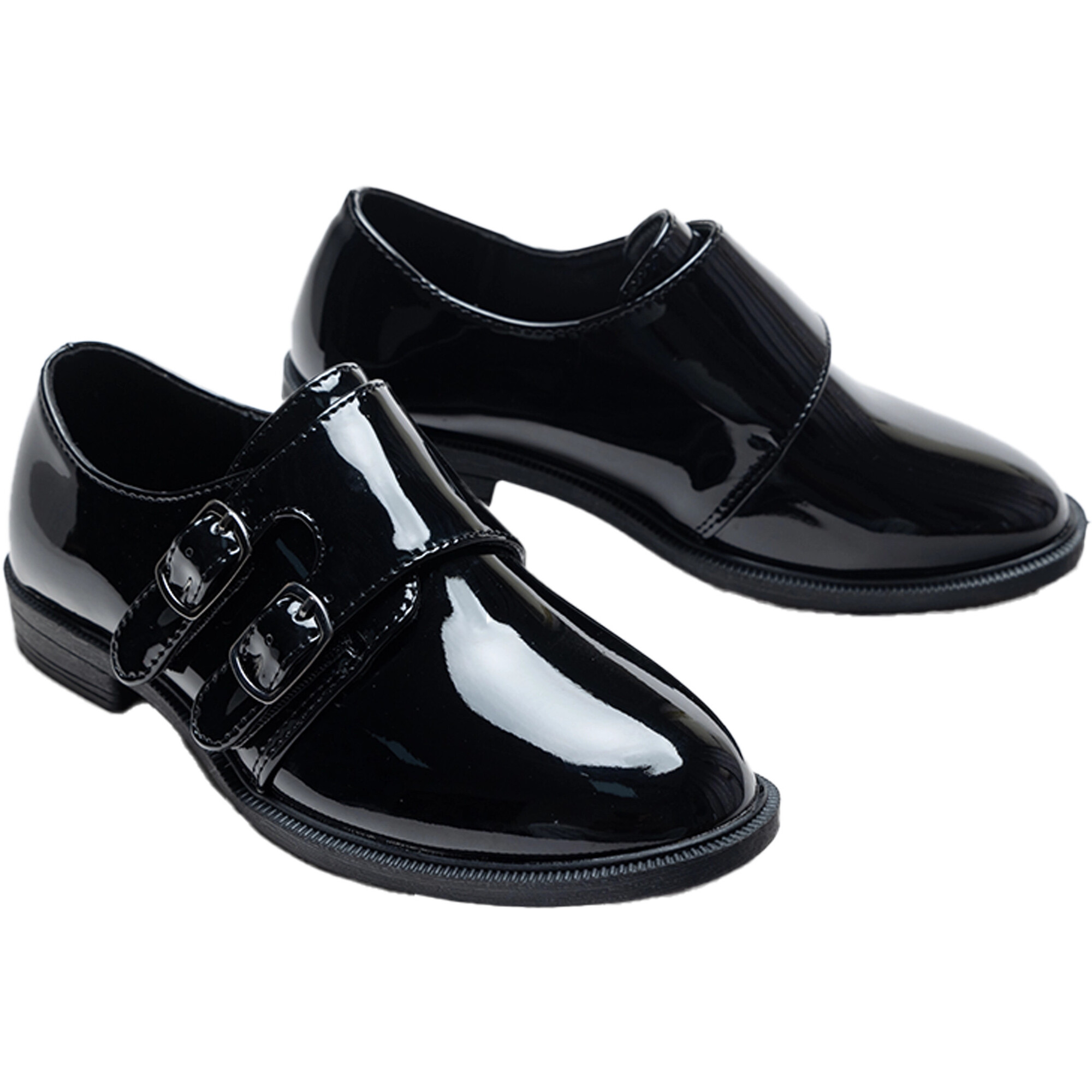 Patent Buckle Loafers, Black - Dress Shoes - 1
