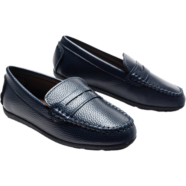 Faux Leather Penny Loafers, Navy