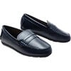 Faux Leather Penny Loafers, Navy - Slip Ons - 1 - thumbnail