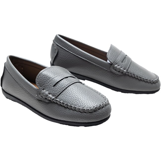 Faux Leather Penny Loafers, Gray