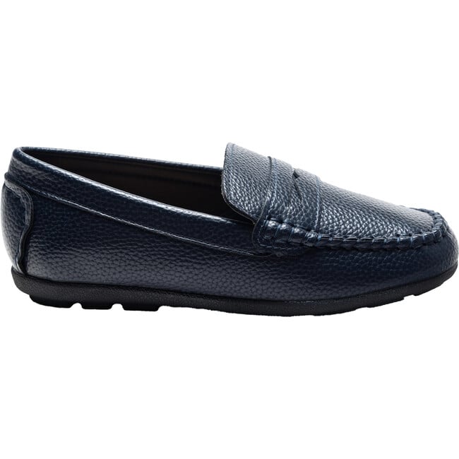 Faux Leather Penny Loafers, Navy - Slip Ons - 2