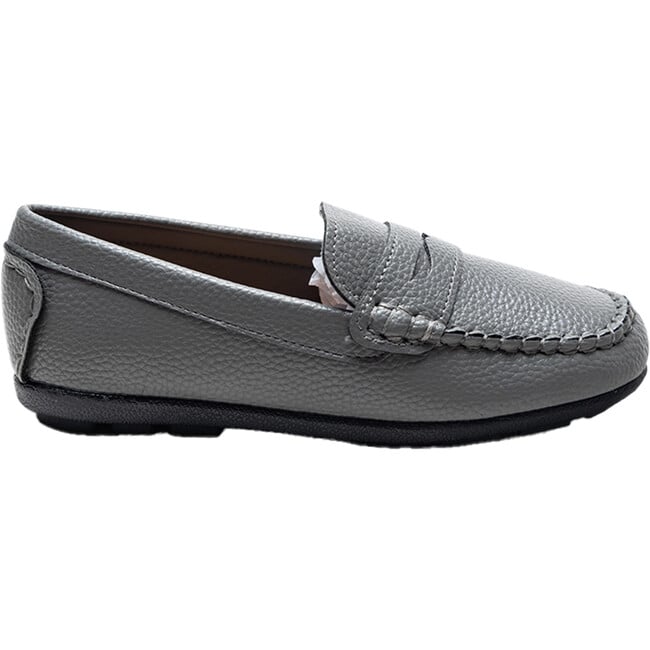 Faux Leather Penny Loafers, Gray - Slip Ons - 2