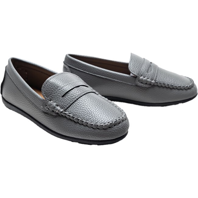 Faux Leather Penny Loafers, Gray - Slip Ons - 3